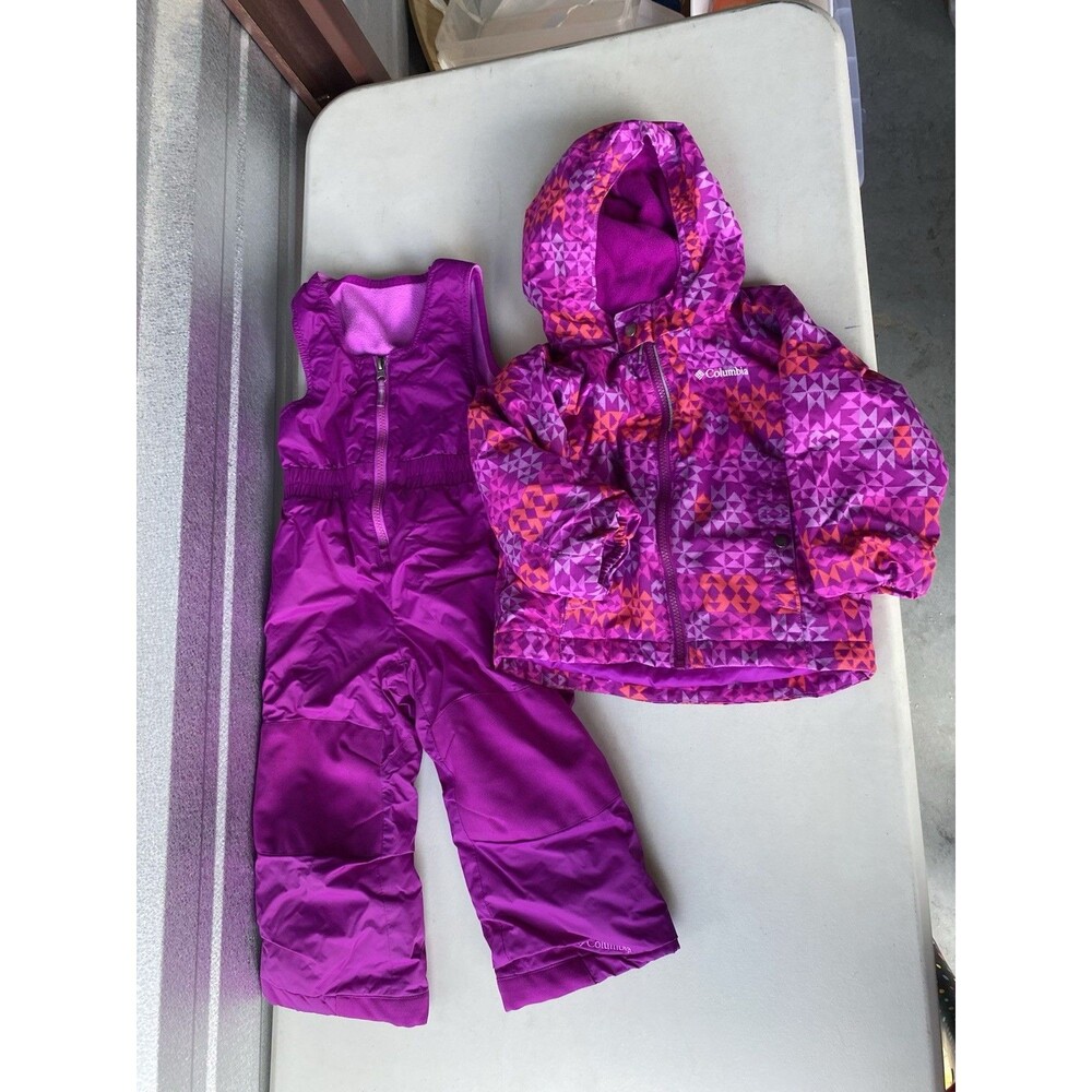 Columbia Toddler Girls Snowsuit Set Jacket Bib Pants 3T Pink Purple Geometric